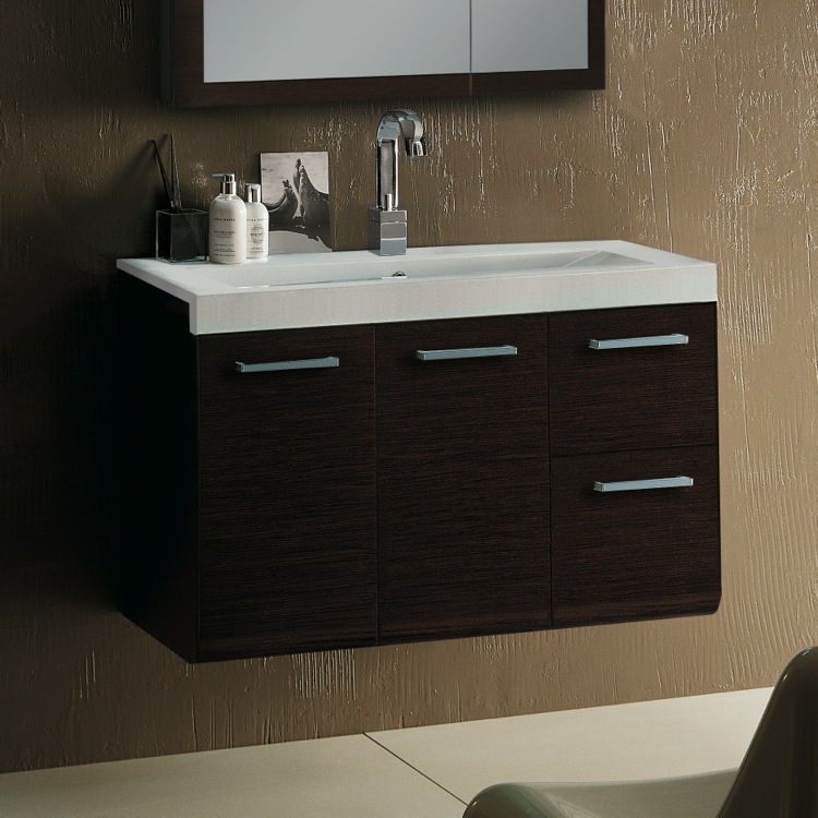 Iotti LE1C-Wenge Wall Mounted Bathroom Vanity & Sink, 38 Inch, Wenge